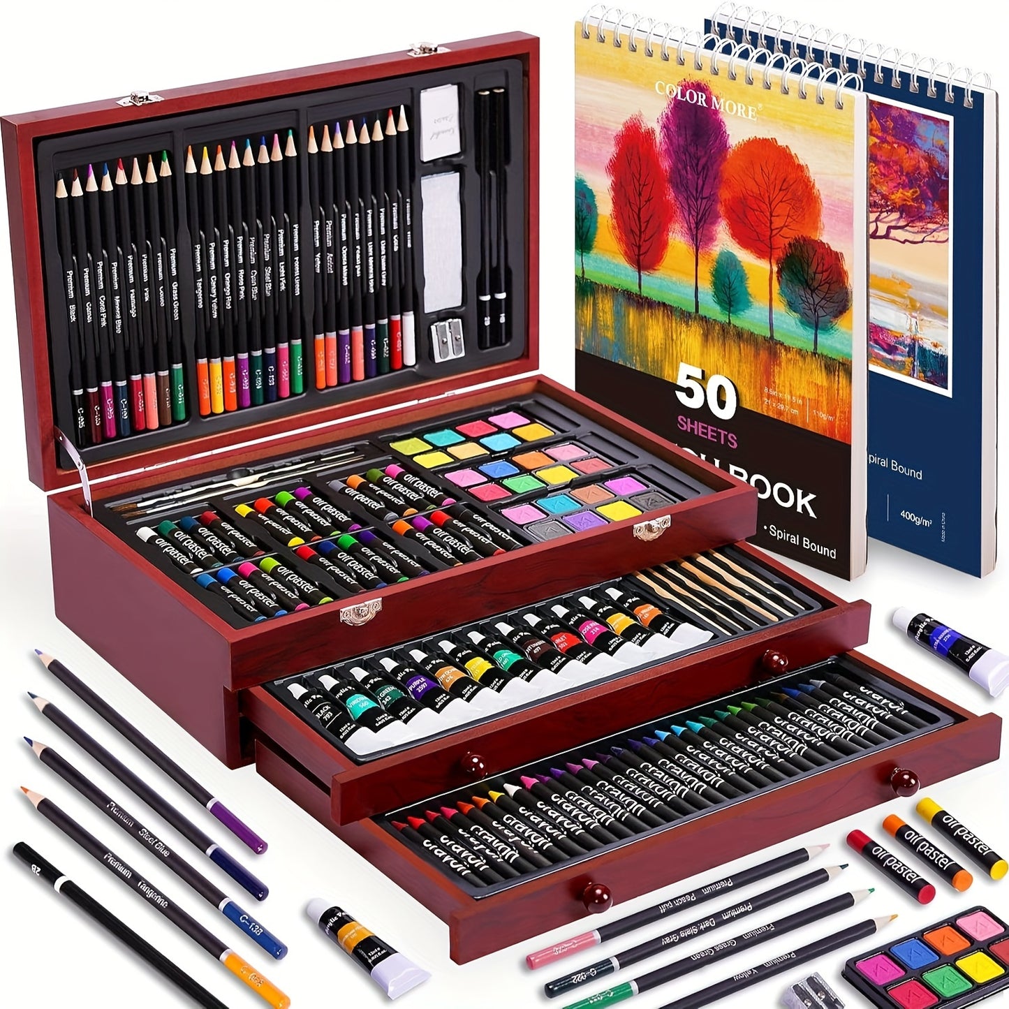 PASAMIC Deluxe Art Set in Wooden Case with 175 Pieces