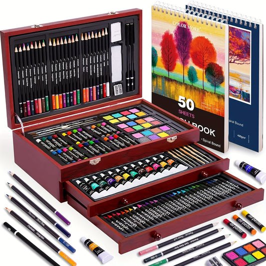 PASAMIC Deluxe Art Set in Wooden Case with 175 Pieces