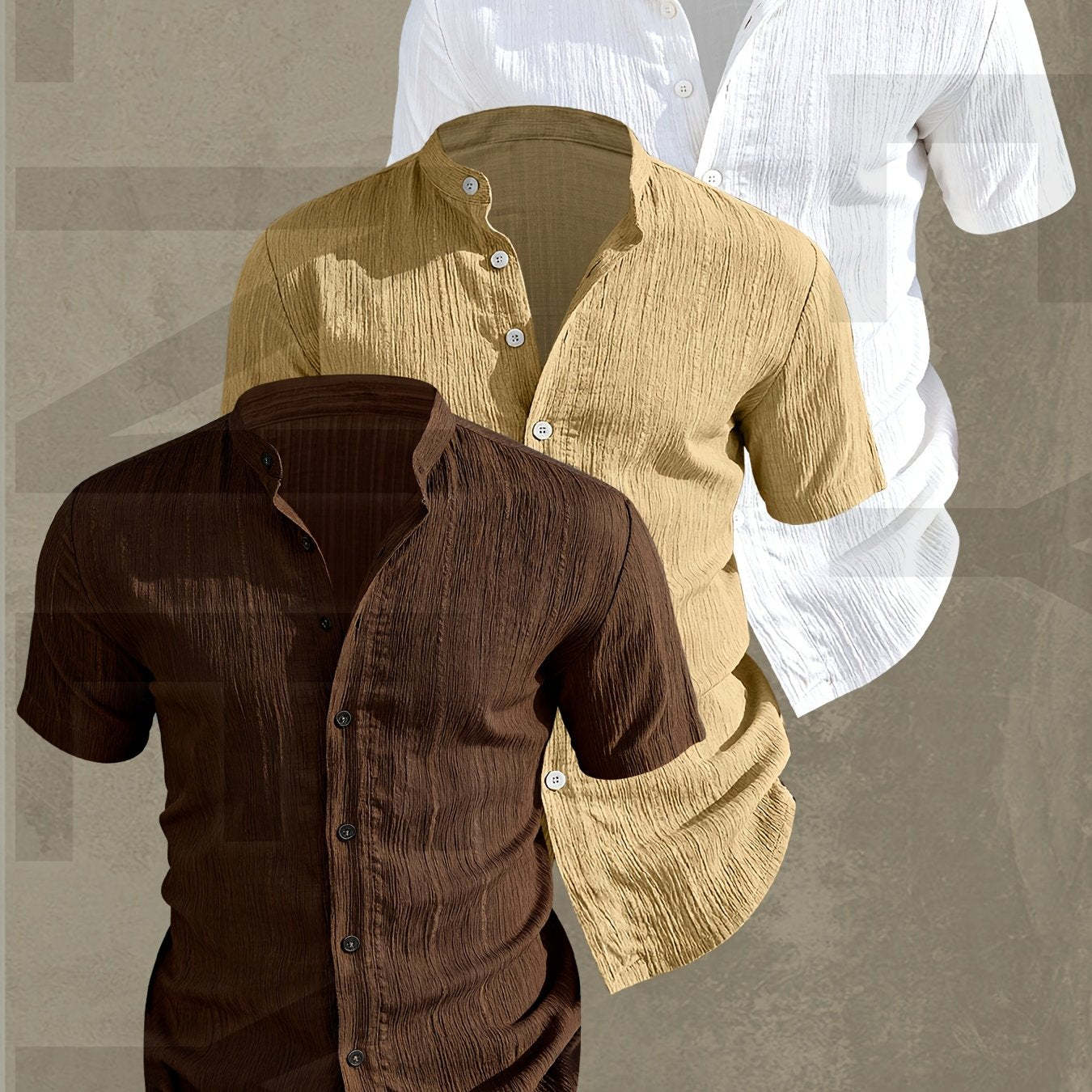 Lightweight Men Short Sleeve Shirt Stand Collar Casual Summer Wear