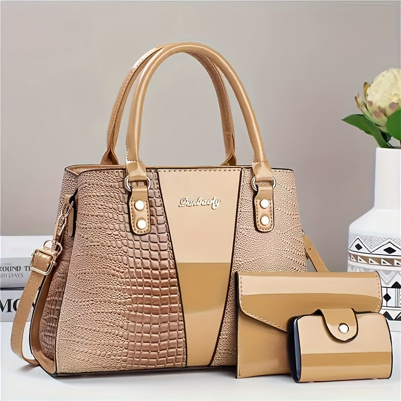 Faux Leather Crocodile Pattern Messenger Bag With Adjustable Strap