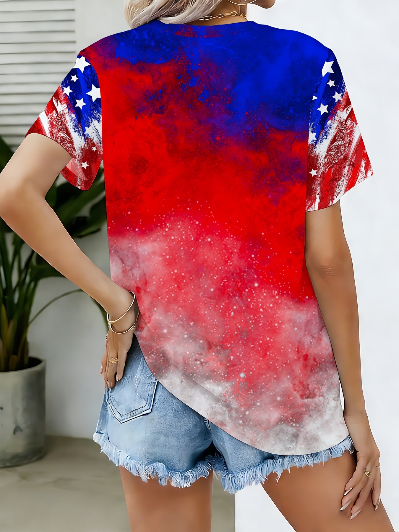 250 Years Anniversary Women's Trendy Full Print 250 Years Eagle V-neck T-shirt, 1776-2026 USA Flag Tee, for Semiquincentennial & Patriotic Gatherings T-shirt, Perfect for Daily Leisure Gifting & National Events Top