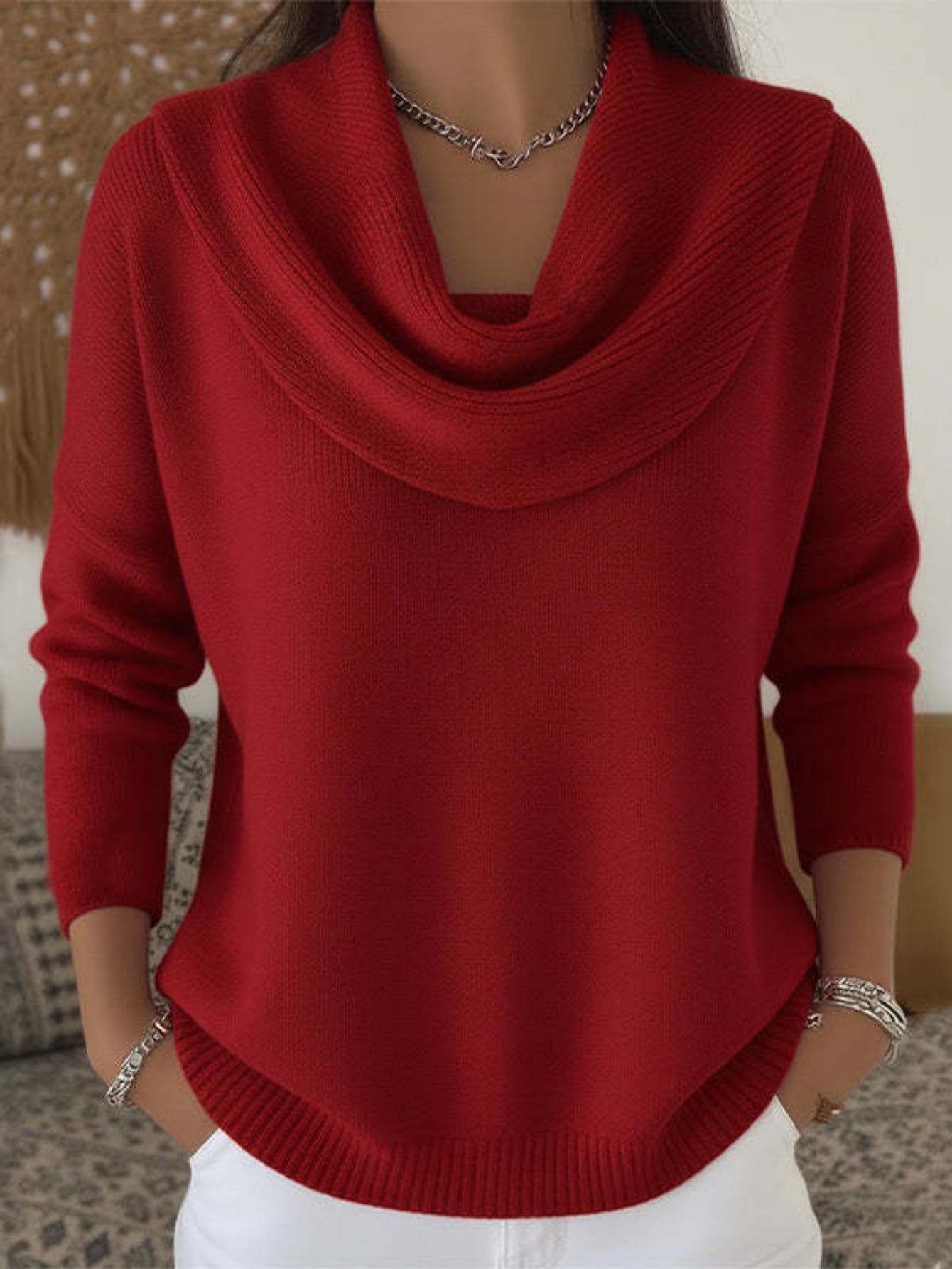 Women'S Cozy Lapel - Plain Long Sleeve Sweater, Coated Collar Style, Relaxed Casual Top for Fall And Winter, Washable And Easy to Store, Ideal for Everyday Or Weekend Outfits