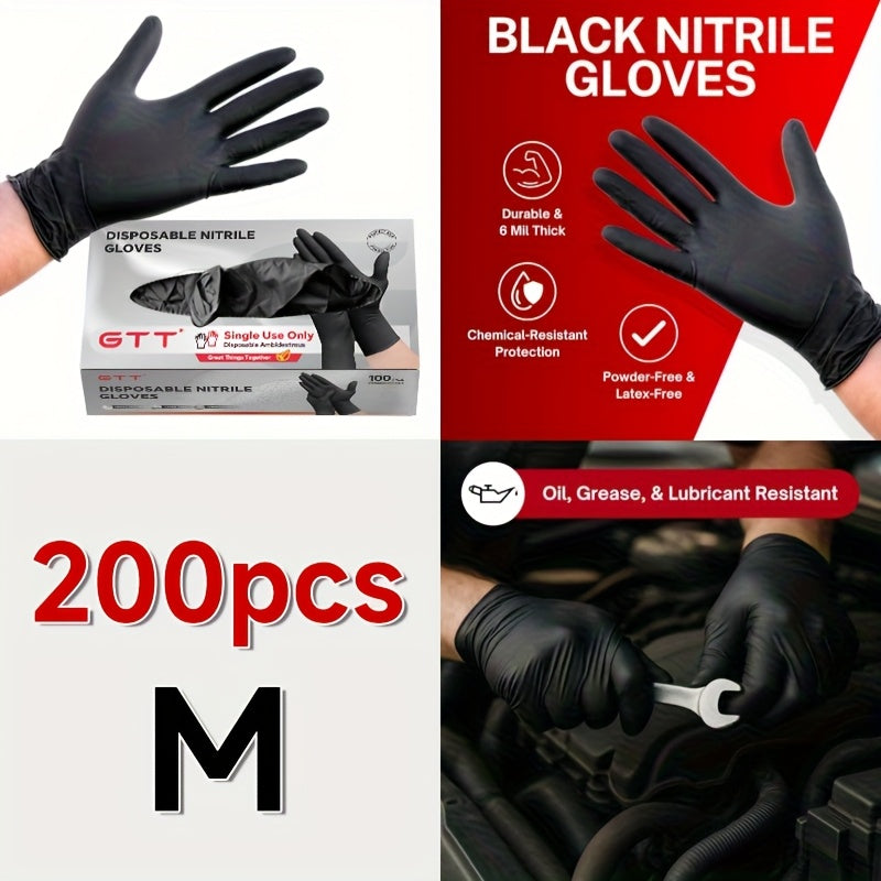 200 Count Bulk Pack Heavy-Duty Nitrile Gloves - 6 Mil Thickness, Latex-Free &, Chemical Resistant, Flexible Form-Fitting Gloves Suitable for Industrial,, Automotive,, Use (200pcs Box)