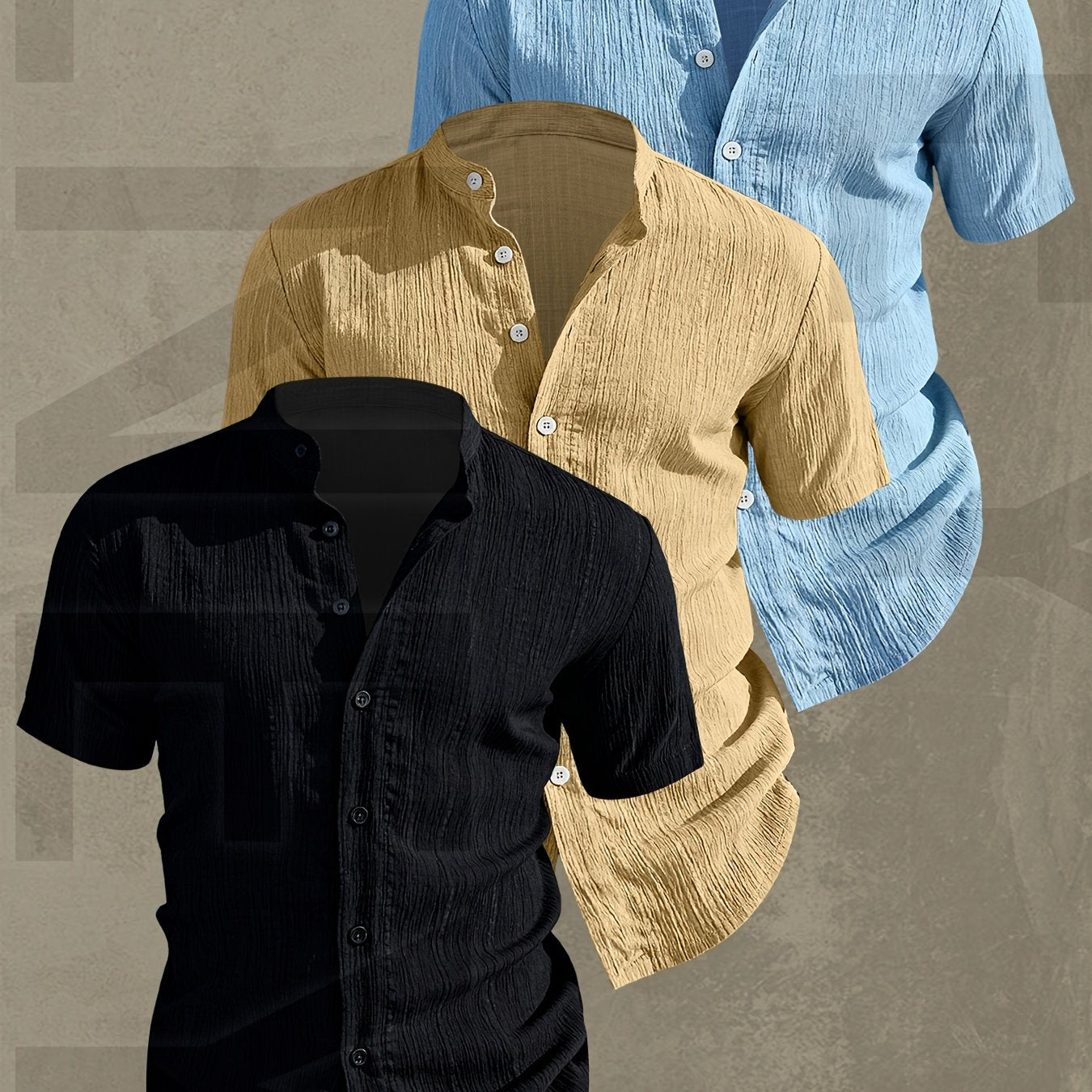 Lightweight Men Short Sleeve Shirt Stand Collar Casual Summer Wear