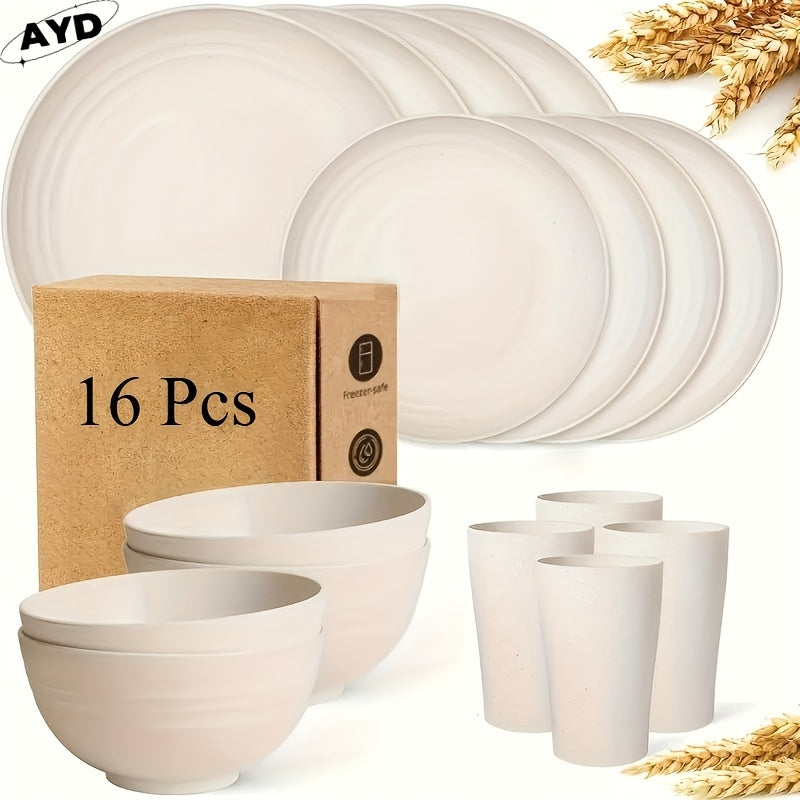 AYD Wheat Straw Dinnerware Set Service For 8 Dishwasher Safe