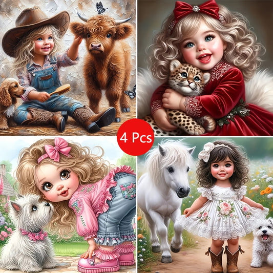 Cute Girl And Animal Diamond Painting Kit For Adults