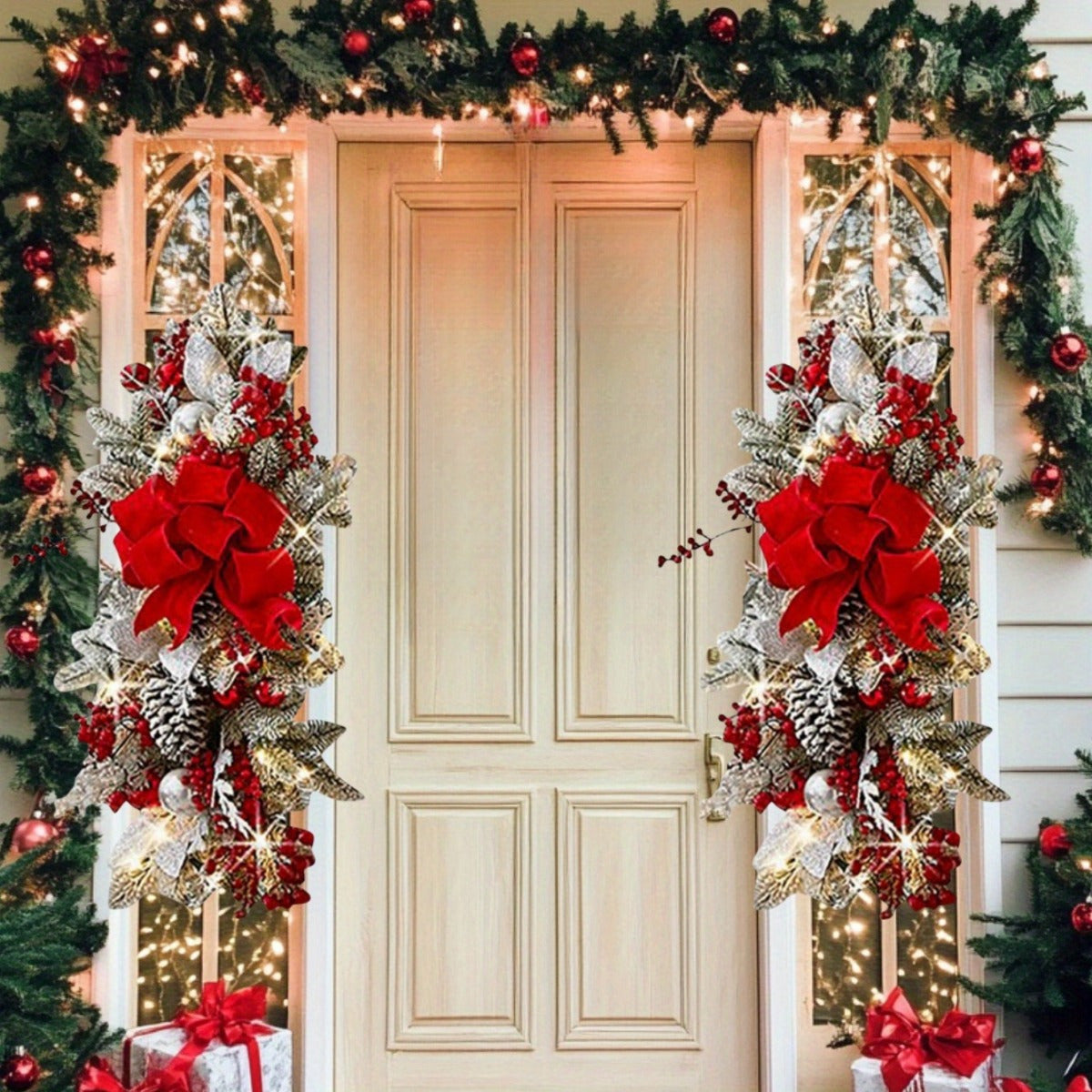 Christmas Wreath Swags With Berries Artificial Staircase Decor