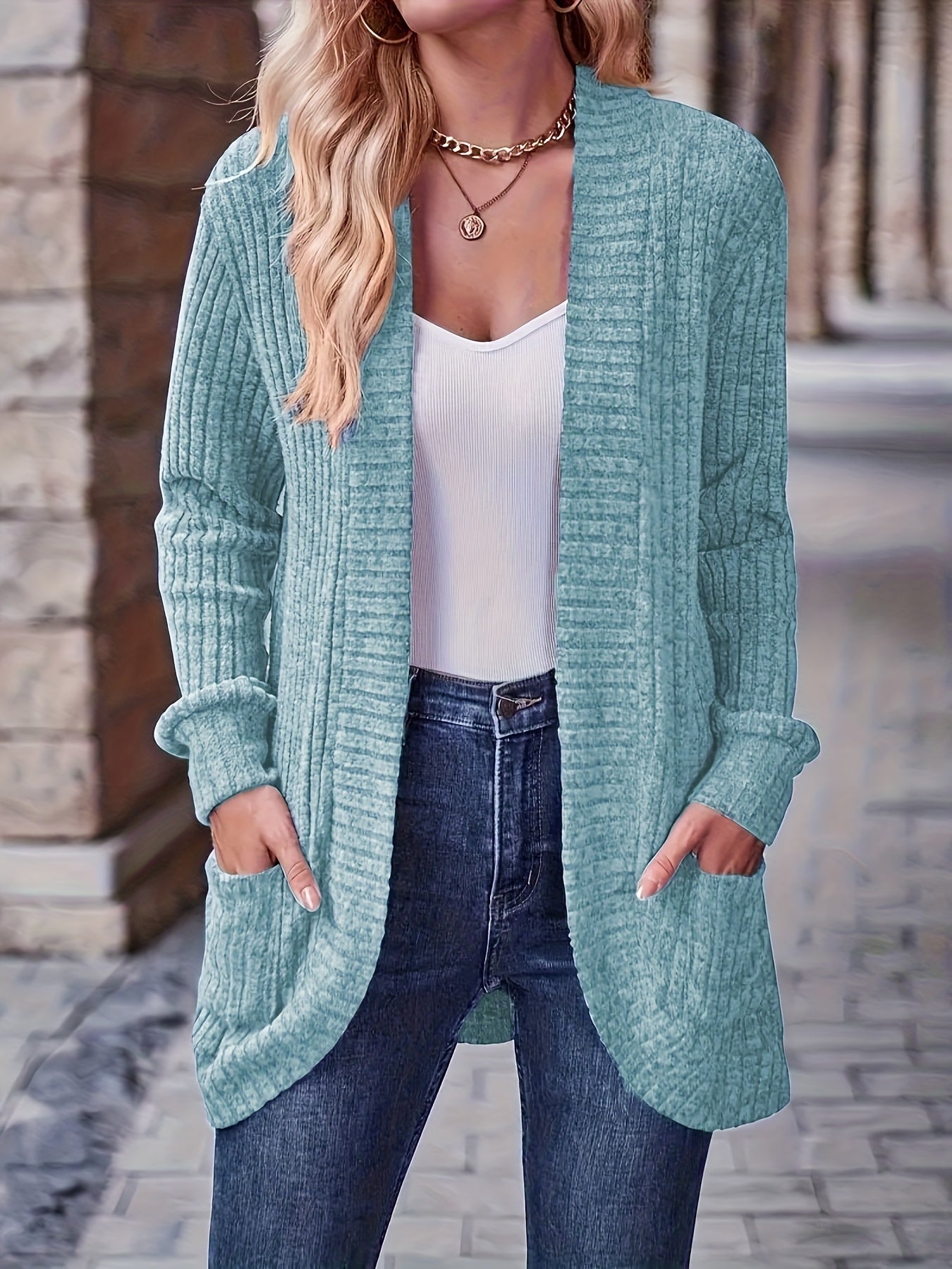 Women's Loose Fit Long Sleeve Blouse With Open Collar Pockets