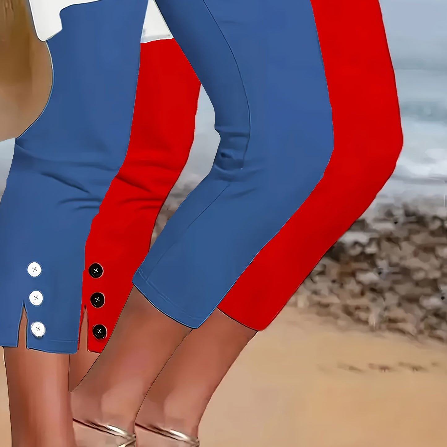 Two Pack Women's Slim Fit Capri Leggings With Button Detail