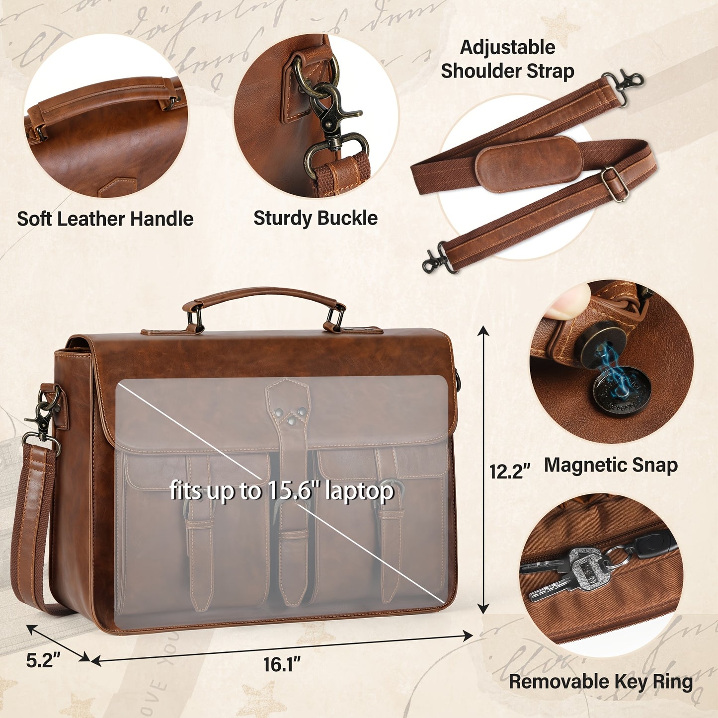 RAINSMORE Mens Crossbody Laptop Briefcase For Office Travel