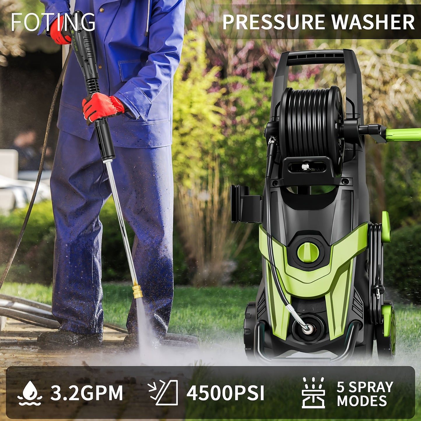 Power Washer 4500 PSI With 4 Quick Connect Nozzles