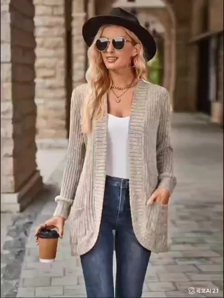 Women's Loose Fit Long Sleeve Blouse With Open Collar Pockets