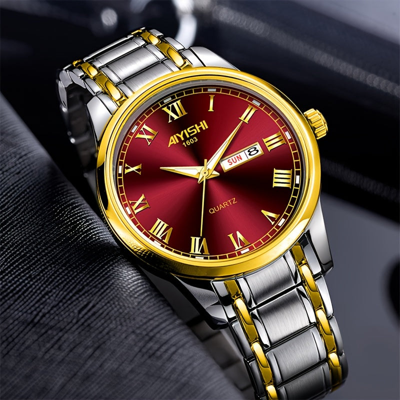 AIYISHI Stainless Steel Multifunctional Mens Watch With Date Dial