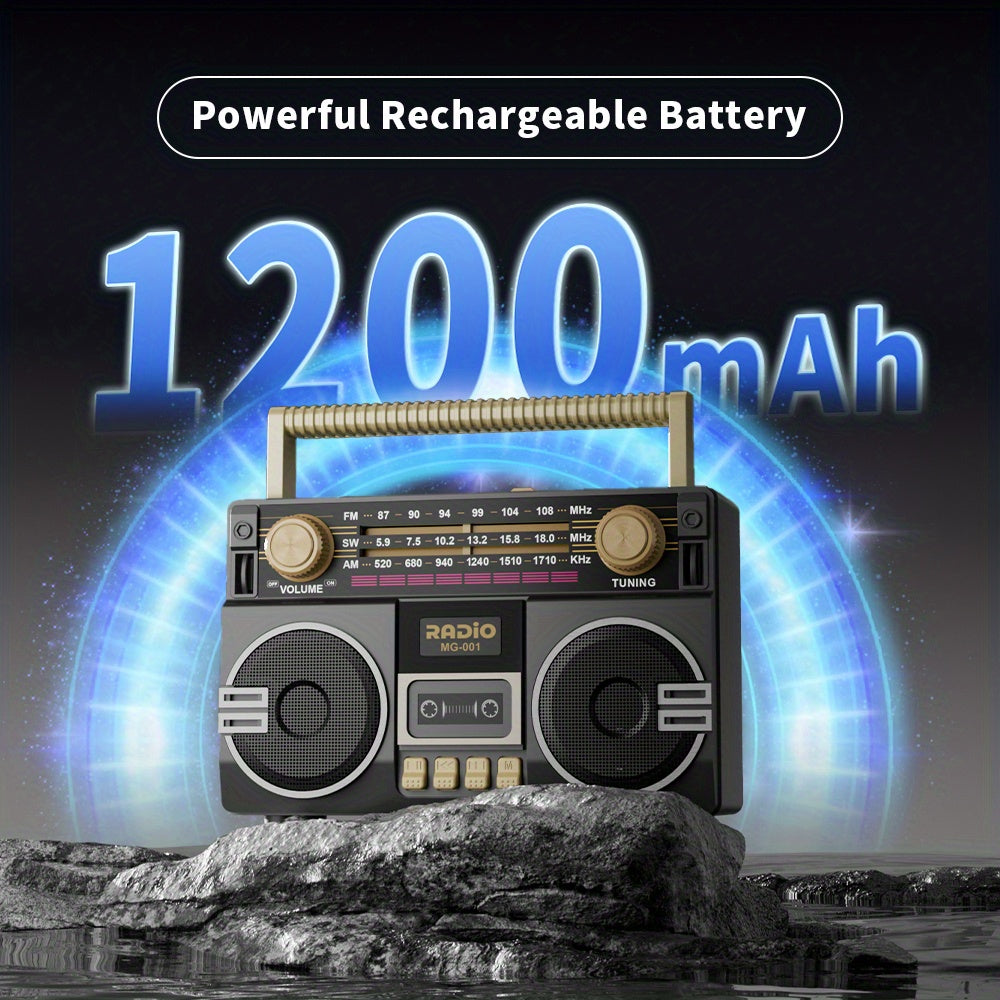 Portable FM/AM/SW Radio- Solar & USB Powered, 1200mAh Lithium Battery, Wireless, Support TF Card/USB/AUX Playback,Compact Design with Ergonomic Handle & Speaker - Ideal for Indoor/Outdoor, Camping, Emergencies - Solar-Powered