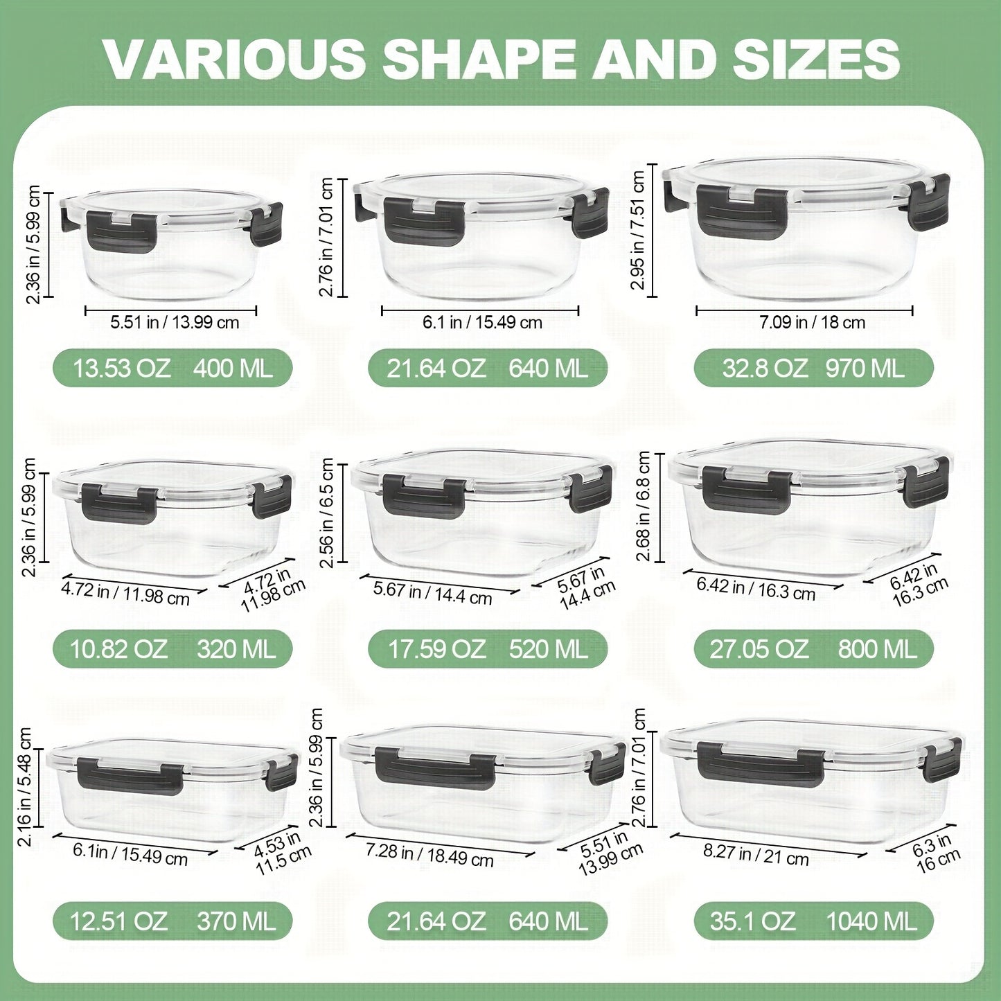 SKROAM Glass Food Storage Containers With Lids Leak Proof