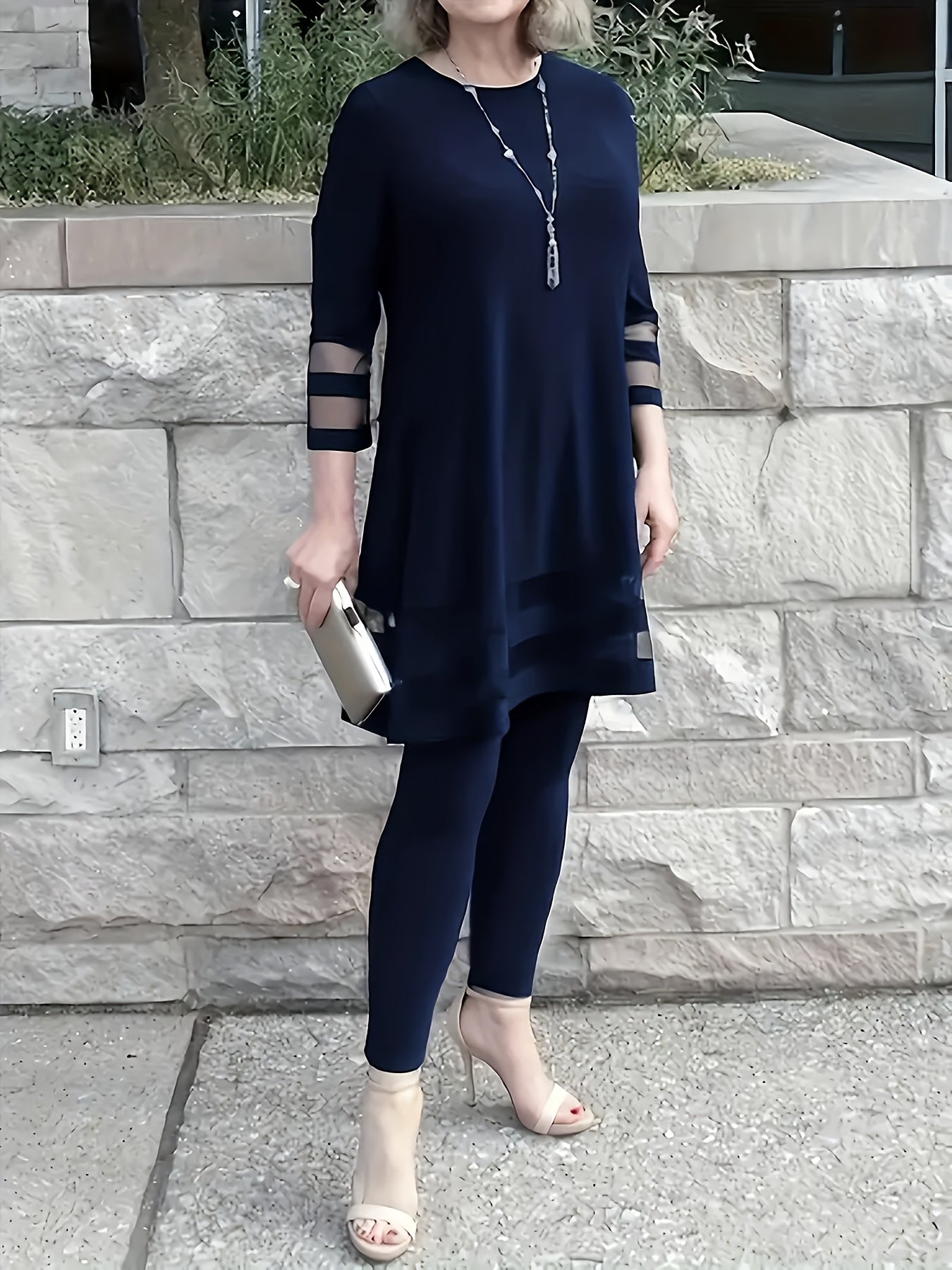 Women's Two-Piece Outfit With Mesh Detail Polyester