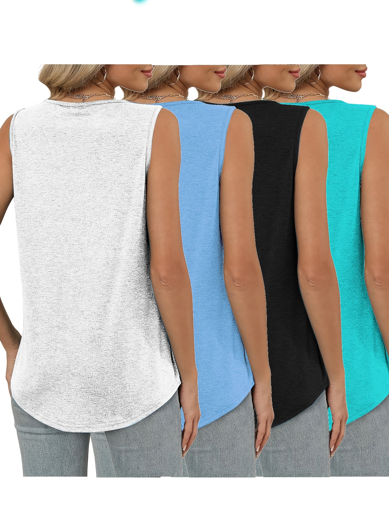 Women's V-Neck Sleeveless Tank Tops Four Piece Pleated Casual Set