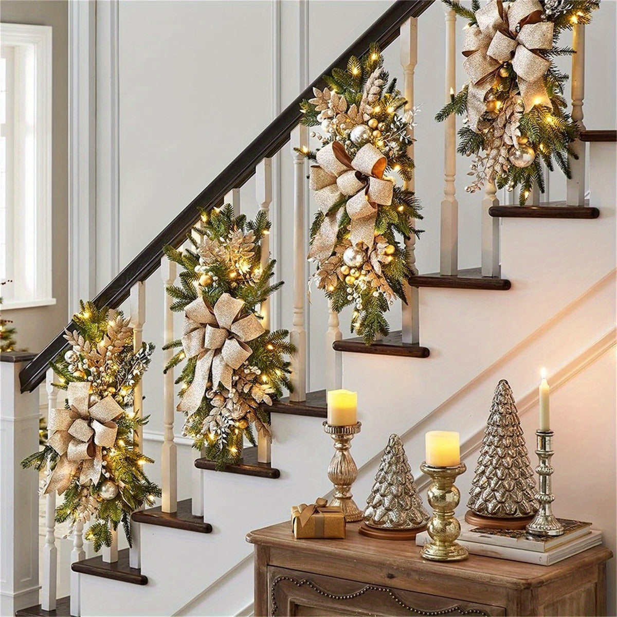 Christmas Wreath Swags With Berries Artificial Staircase Decor