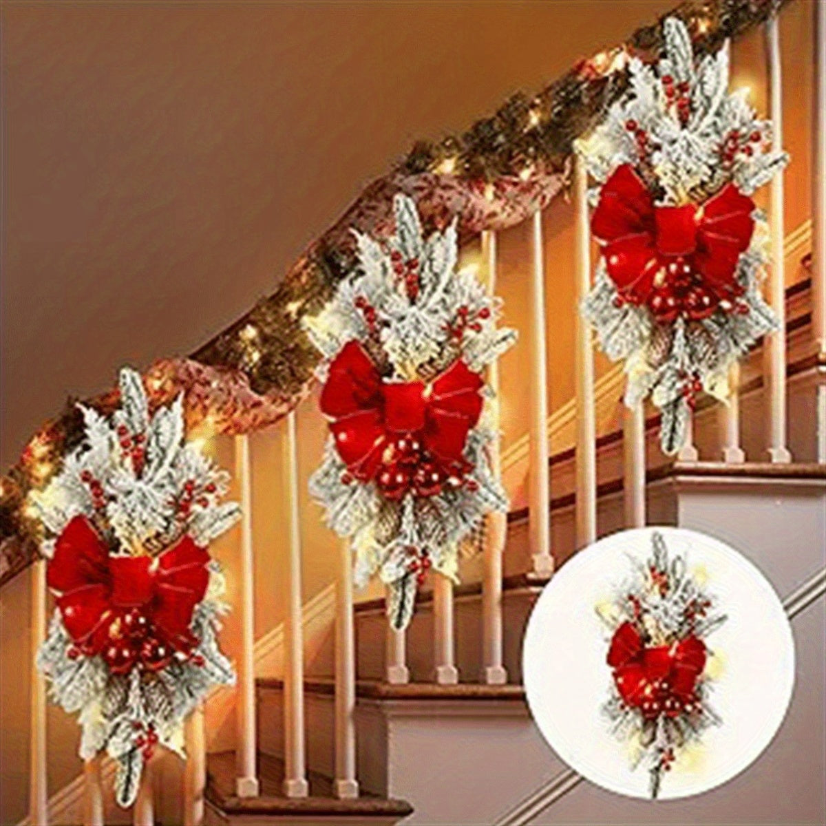 Christmas Wreath Swags With Berries Artificial Staircase Decor