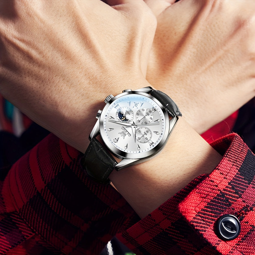 OLEVS Men's Analog Quartz Chronograph Moon Phase Waterproof Watch