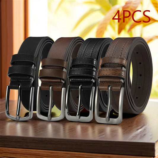 4 Pack Men's Vintage Belts Premium Genuine Leather Straps with Classic Metallic Buckles Adjustable Fit for Big and Tall Black and Brown Belts for Business Casual and Formal Wear Holiday Gift for Men