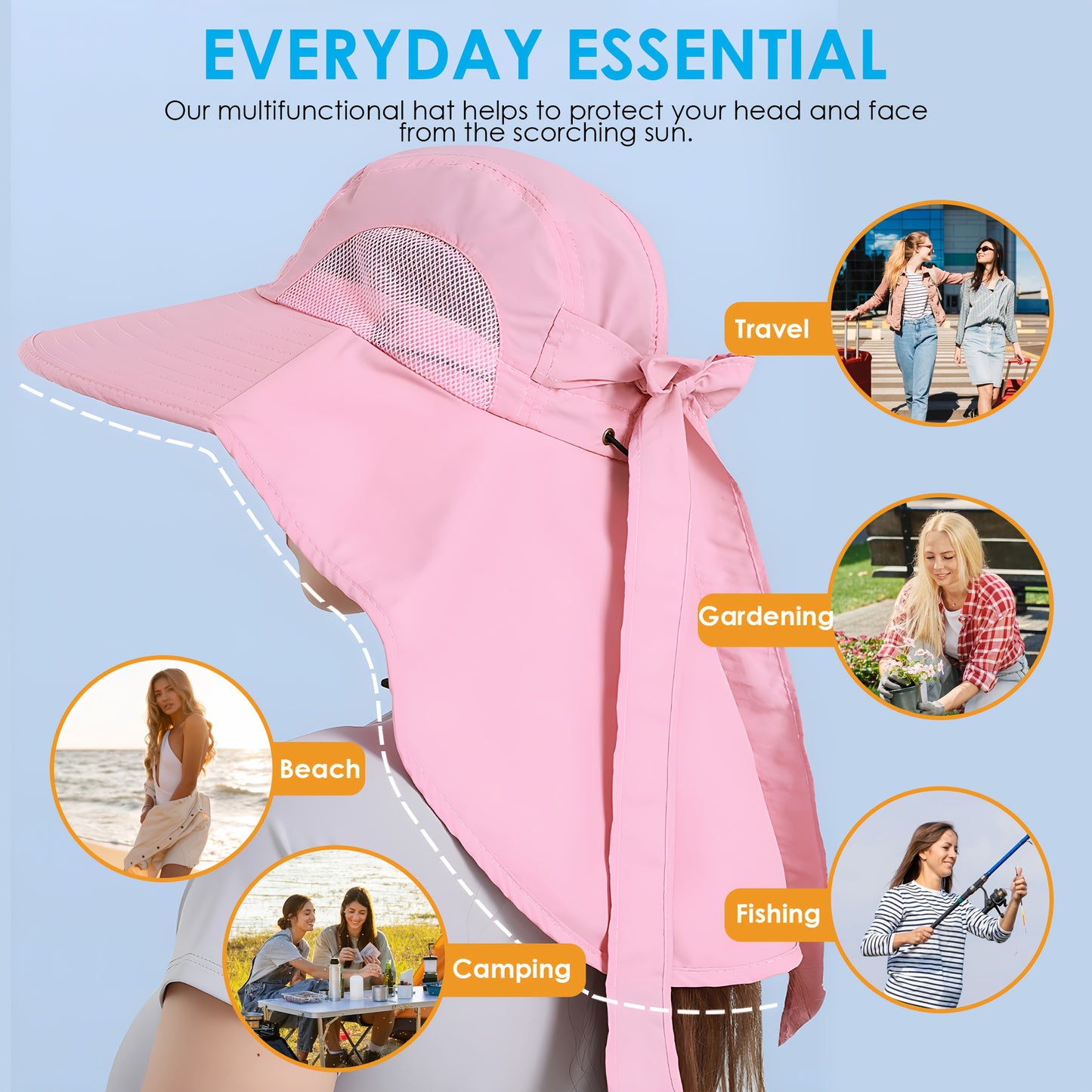 2pcs Pack Womens Sun Hat, Foldable High Quality Wide Brim Bucket Hats with Neck Flap for Summer Beach Fishing Hiking