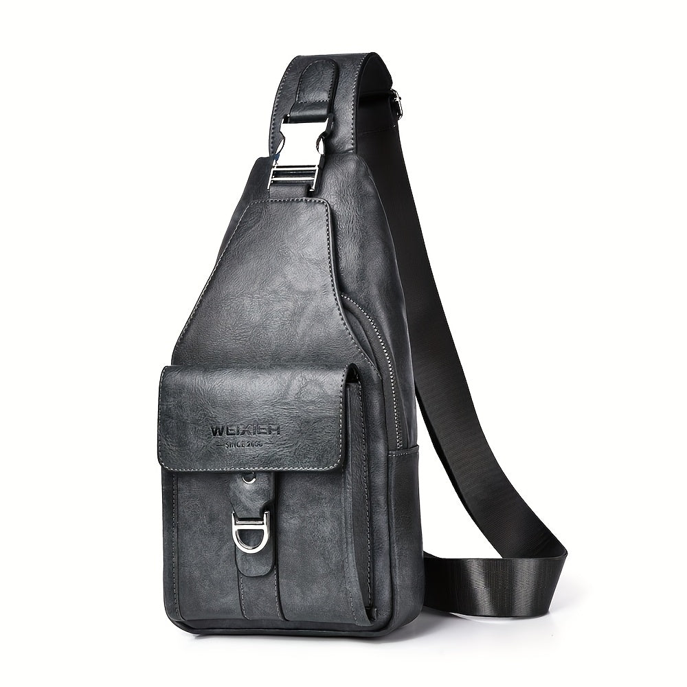 WEIXIER Men's Retro Crossbody Chest Bag With Multi Compartment Design