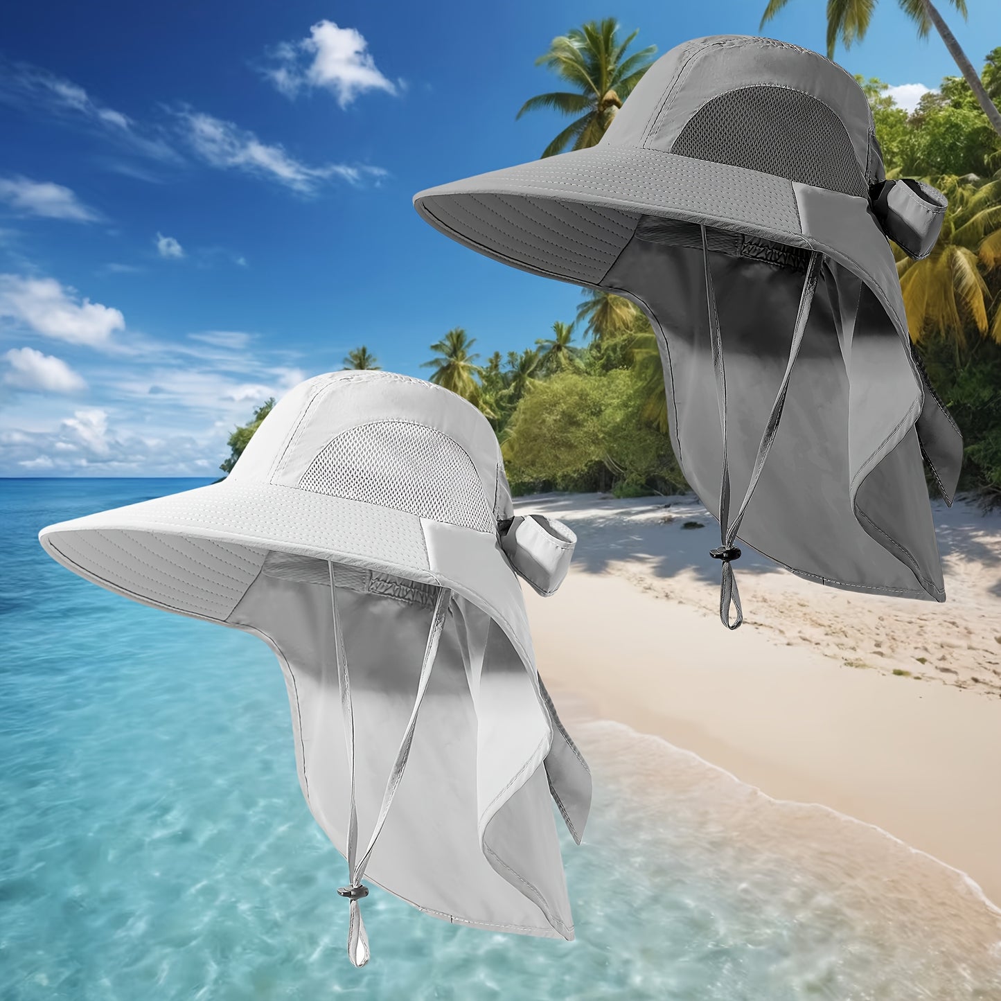 2pcs Pack Womens Sun Hat, Foldable High Quality Wide Brim Bucket Hats with Neck Flap for Summer Beach Fishing Hiking