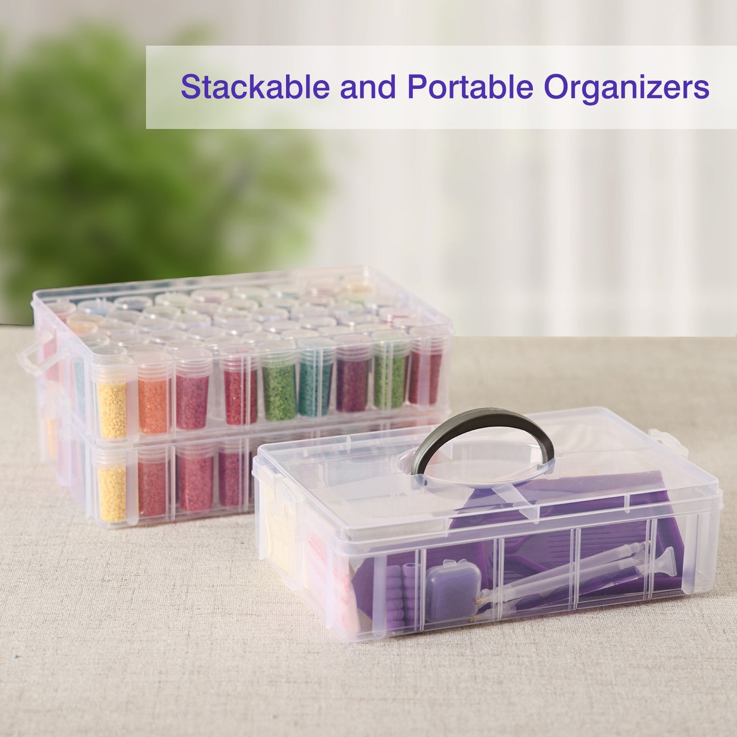WHONLINE 3 Tier Diamond Painting Storage Container 100 Slots Bead Organizer