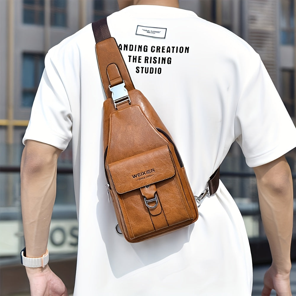 WEIXIER Men's Retro Crossbody Chest Bag With Multi Compartment Design