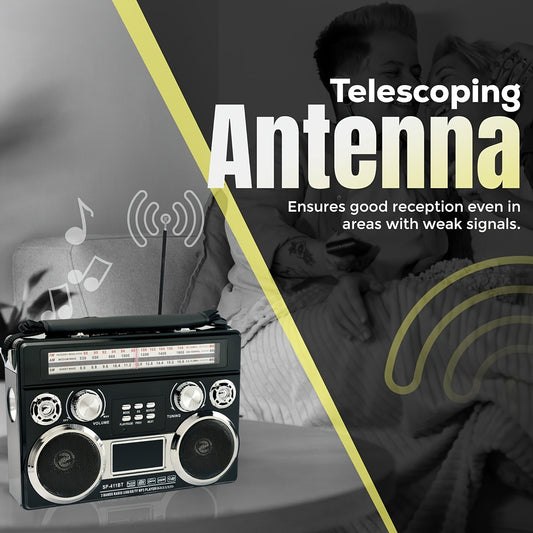 Portable 3 Band Radio With Wireless, Solar Panel, And LED Flashlight, Retro Wireless Speaker, AM/FM/SW Receiver With MP3 Playback, Telescopic Antenna, High Sensitivity, With Leather Handle, AUX/TF/SD, Ideal For Camping