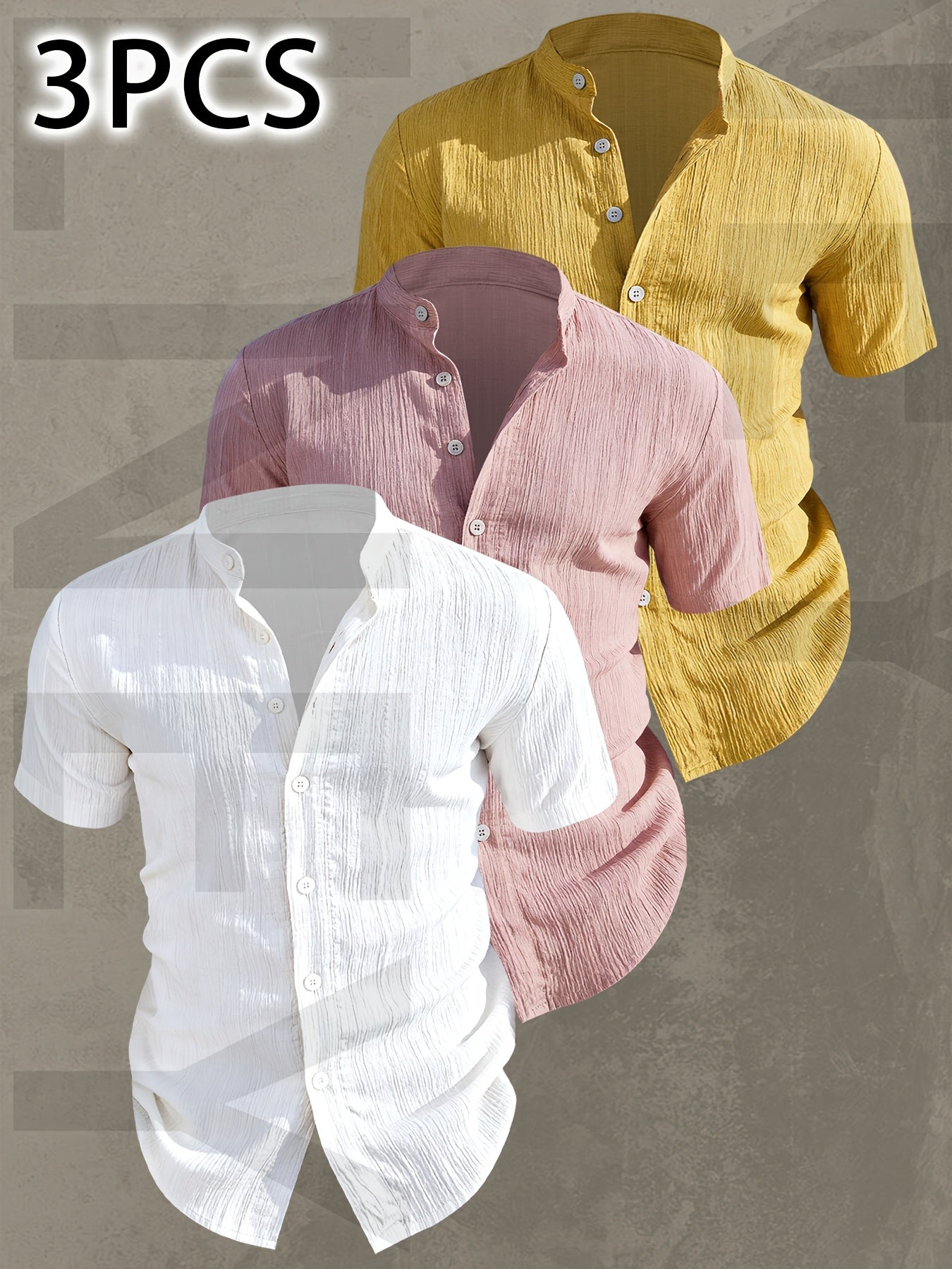 Lightweight Men Short Sleeve Shirt Stand Collar Casual Summer Wear