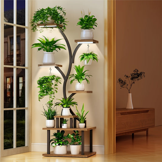 Indoor Plant Stand With Grow Lights Eight Tier Metal Display