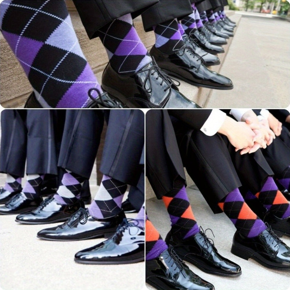 Argyle Style Cotton Dress Socks For Men