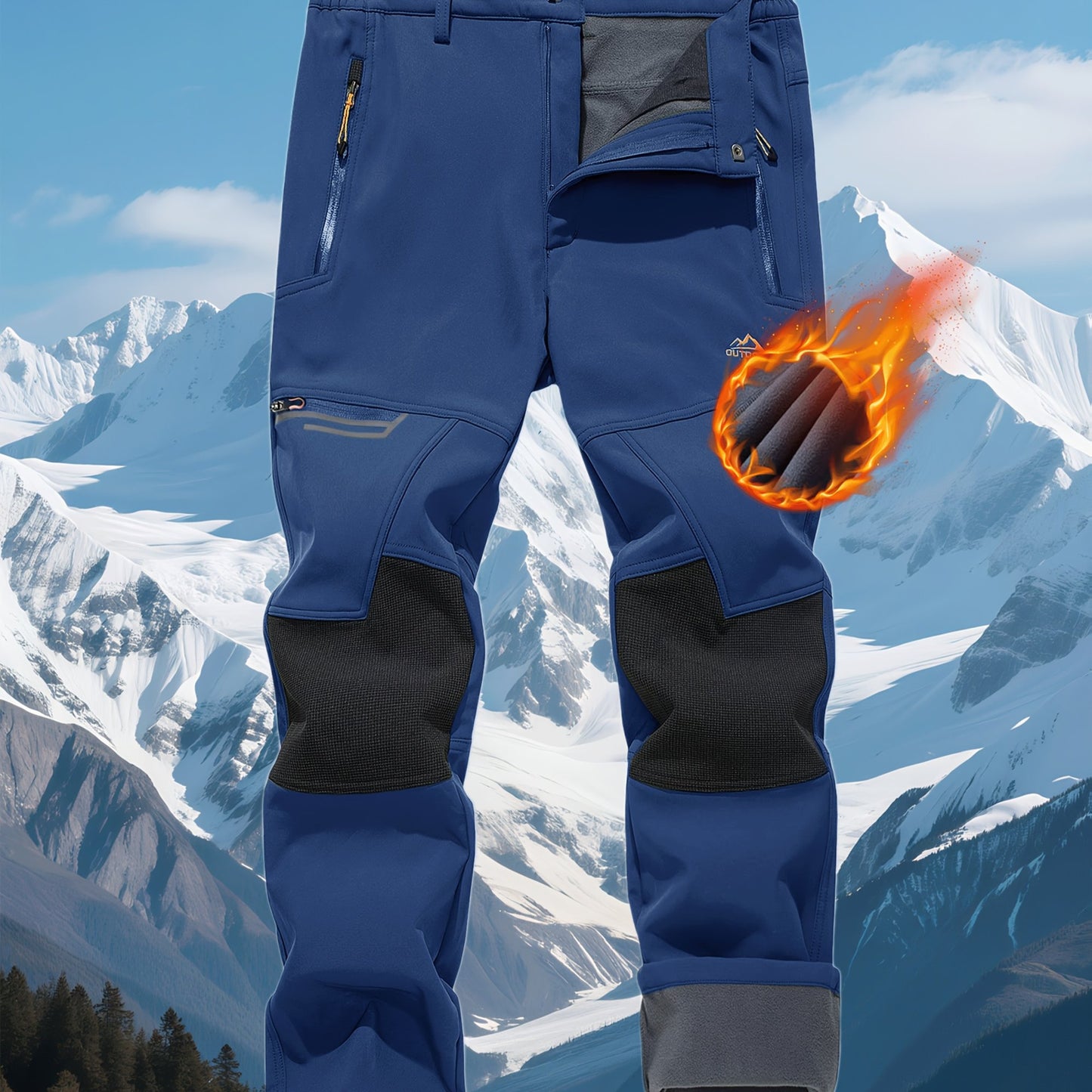 CRYSULLY Men's Winter Fleece Softshell Pants With Warm Lining Zippered Pockets