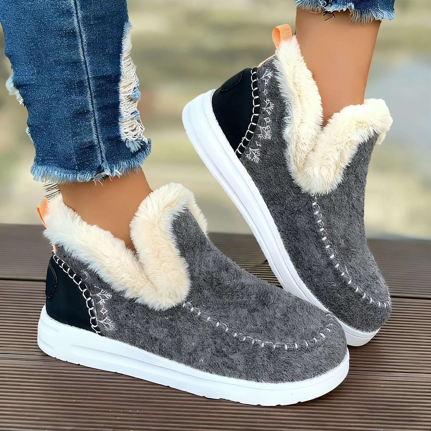Comfortable Women's Slip-on Ankle Boots - with Fleece Lining, Round Toe Design, Flat Soft Sole, Thickened for Warmth, Essential for Winter, Women's Products From Local Warehouses. Women's Boots, Women Shoes
