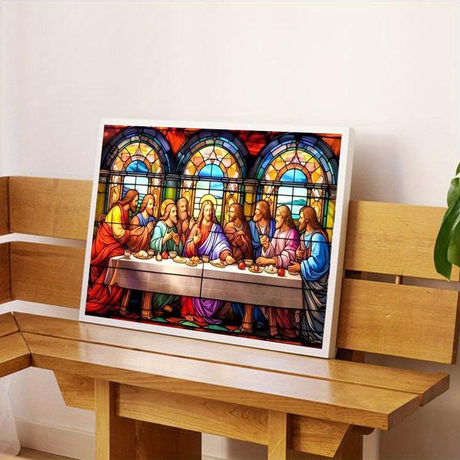 5D Diamond Painting Kit Stained Glass Last Supper Round Diamonds
