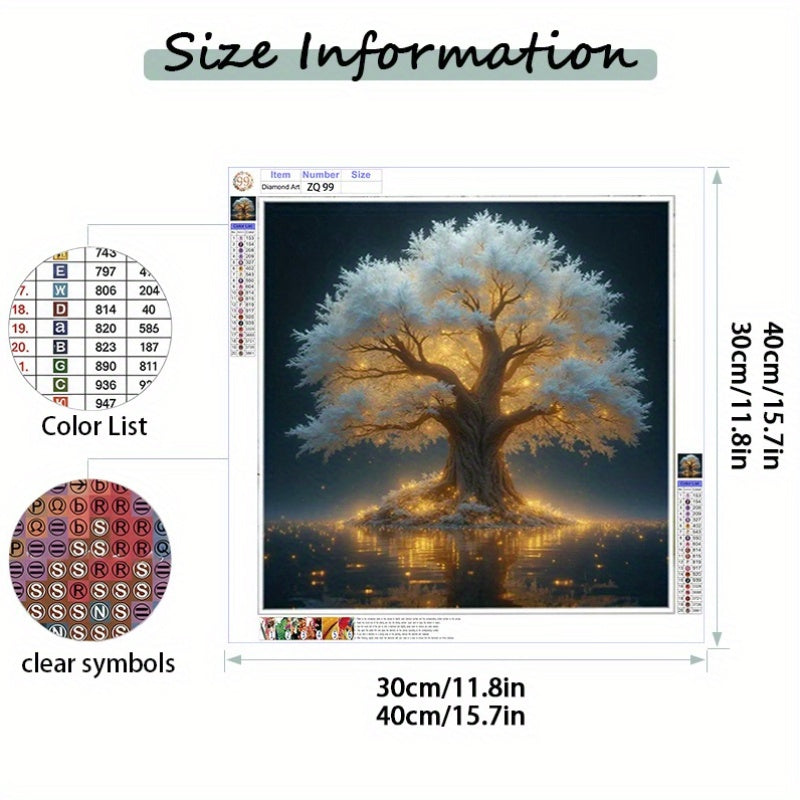 5D Diamond Painting Kit Glowing Tree With Lake Reflection And Stars Round Canvas