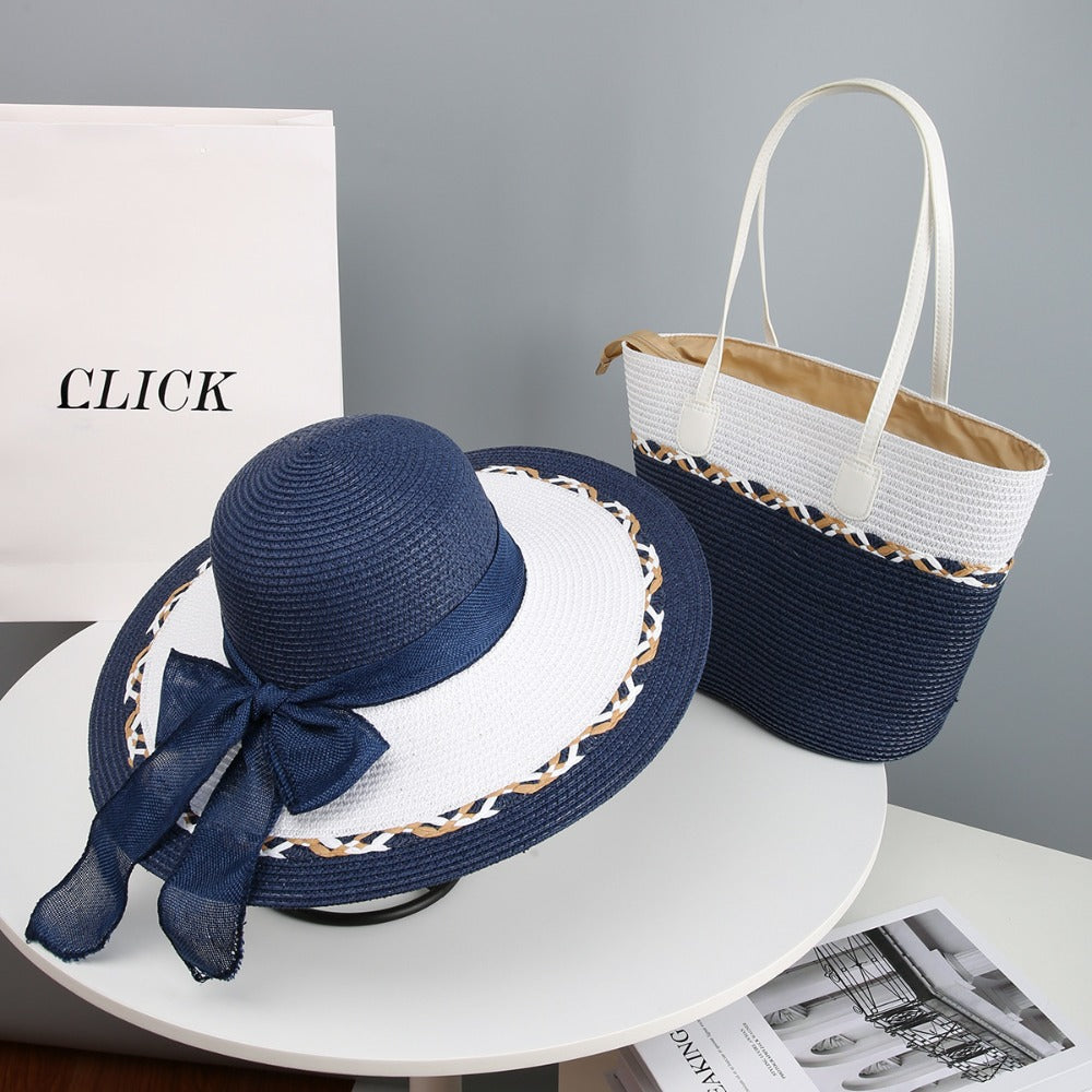 Hand- Straw Hat and Bag Set for Women, Beach Vacation Sun Hat Visor Hat