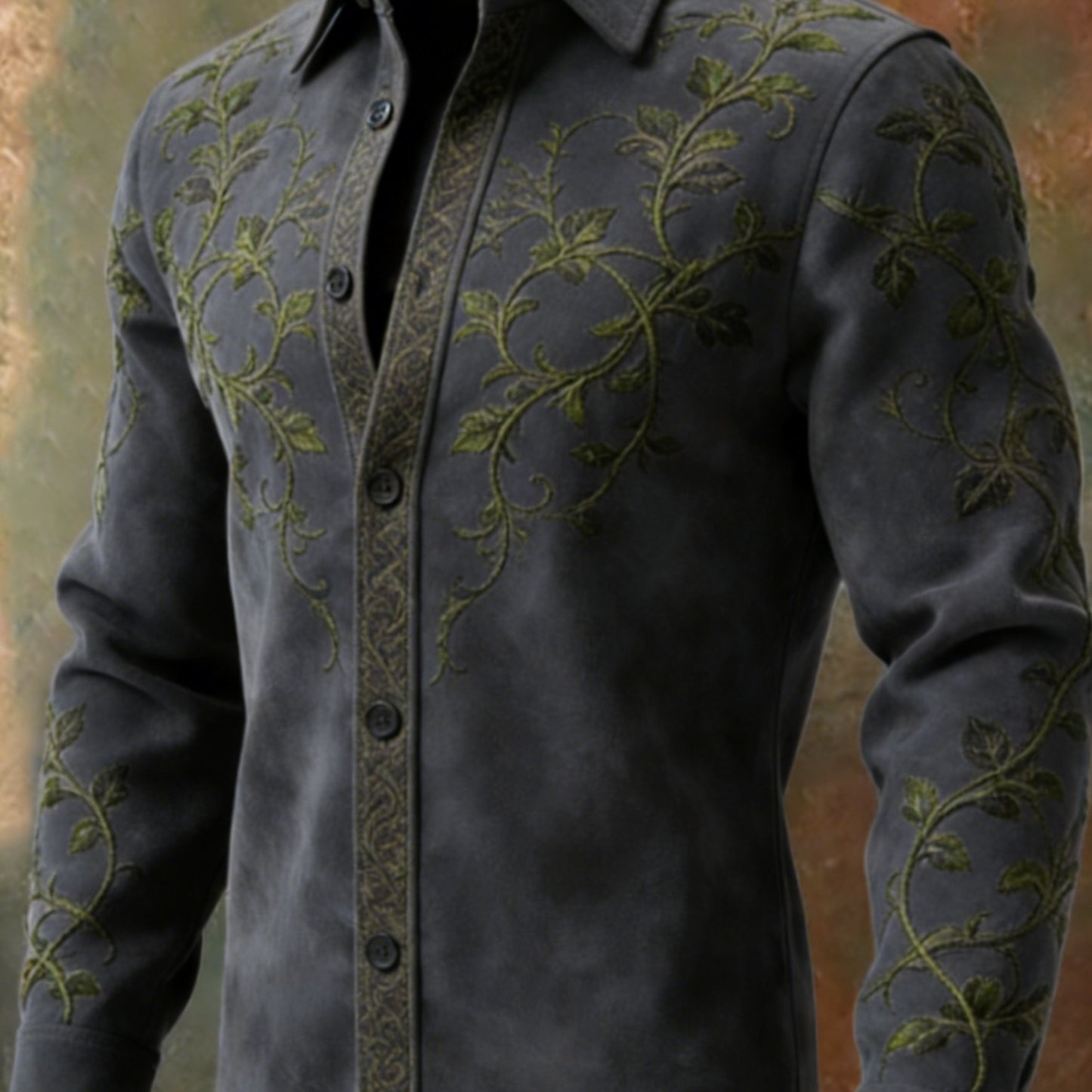 Retro Western Embroidered Cowboy Shirt For Men Autumn Winter Polyester