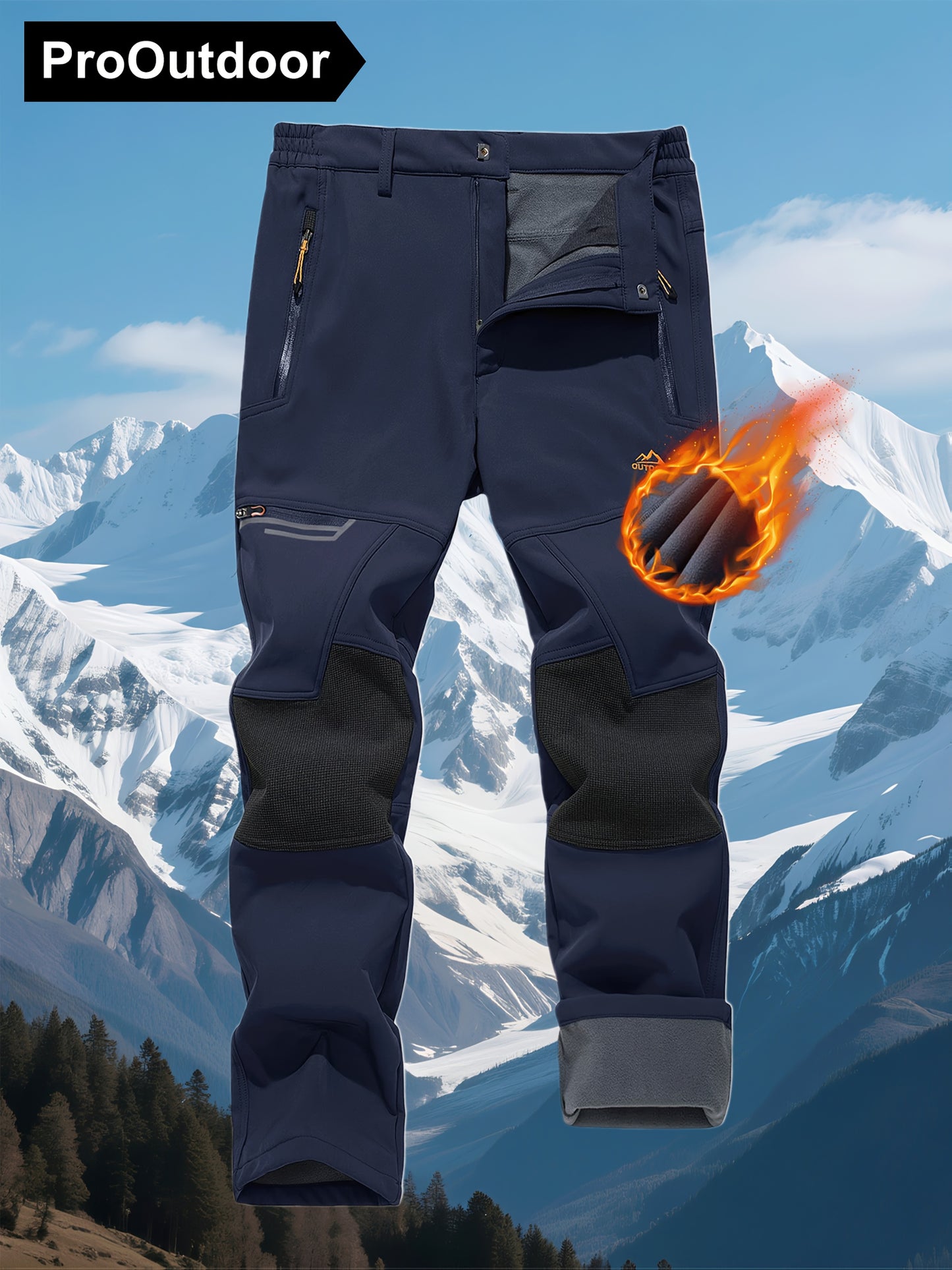 CRYSULLY Men's Winter Fleece Softshell Pants With Warm Lining Zippered Pockets