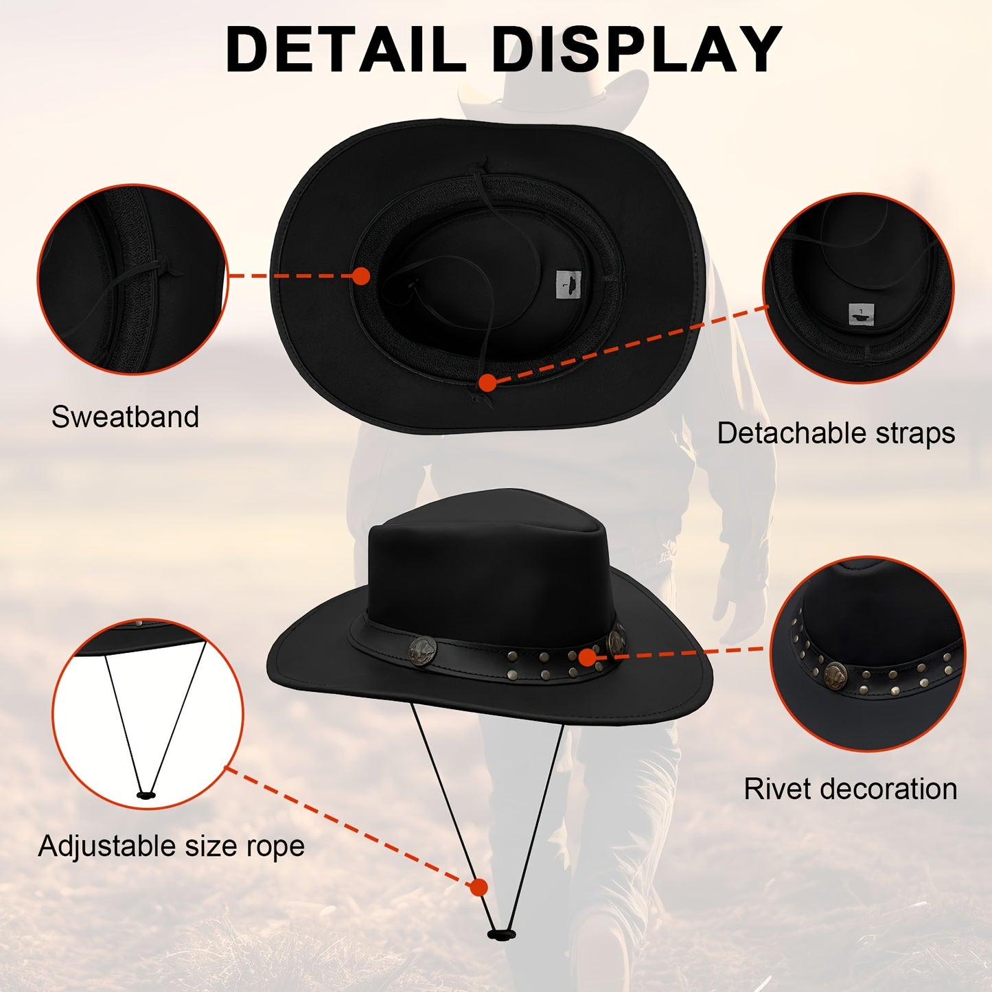 Dream Apparel Australian Cowboy Leather Hat Unisex Lightweight Wide Brim