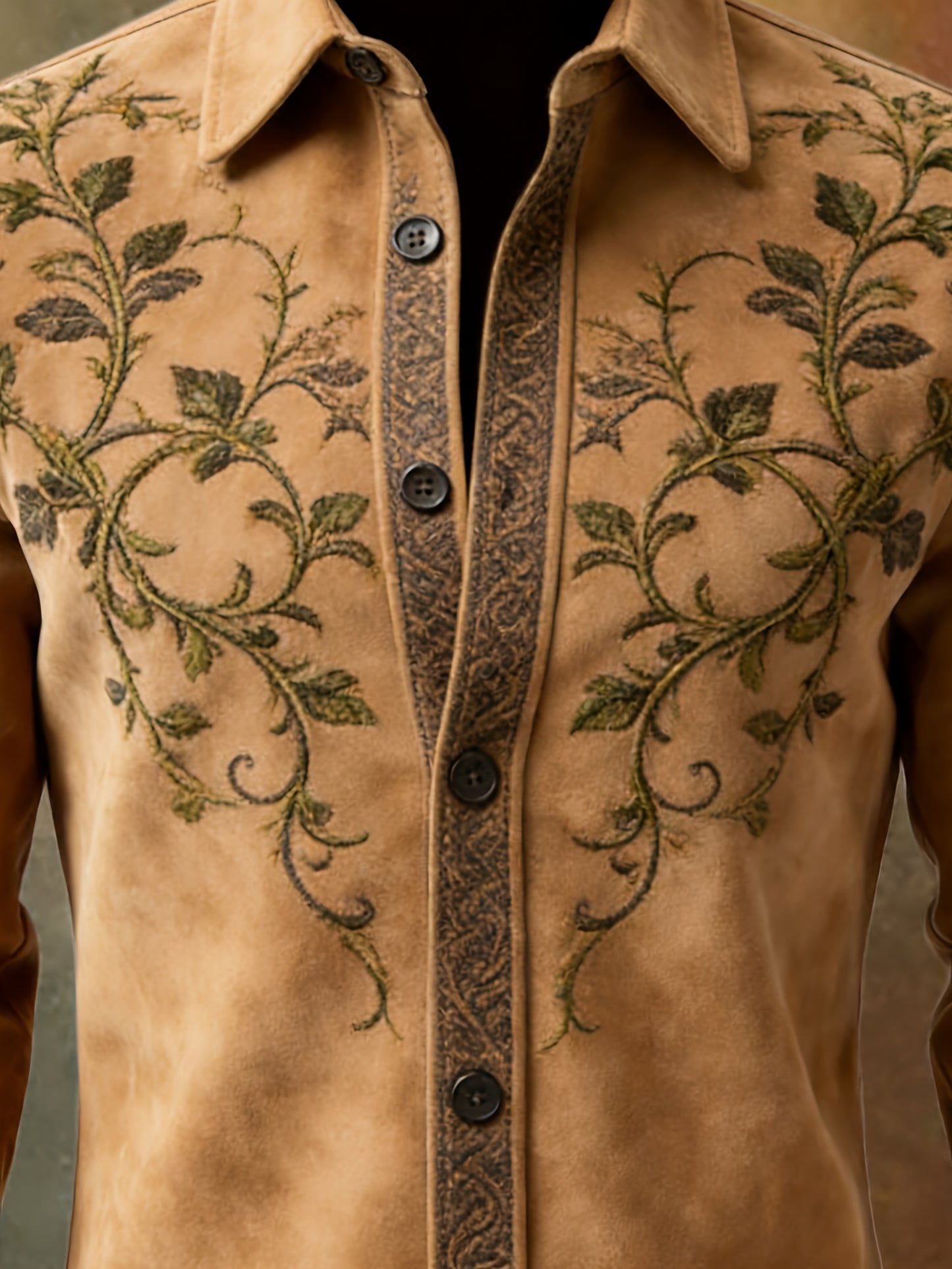 Retro Western Embroidered Cowboy Shirt For Men Autumn Winter Polyester