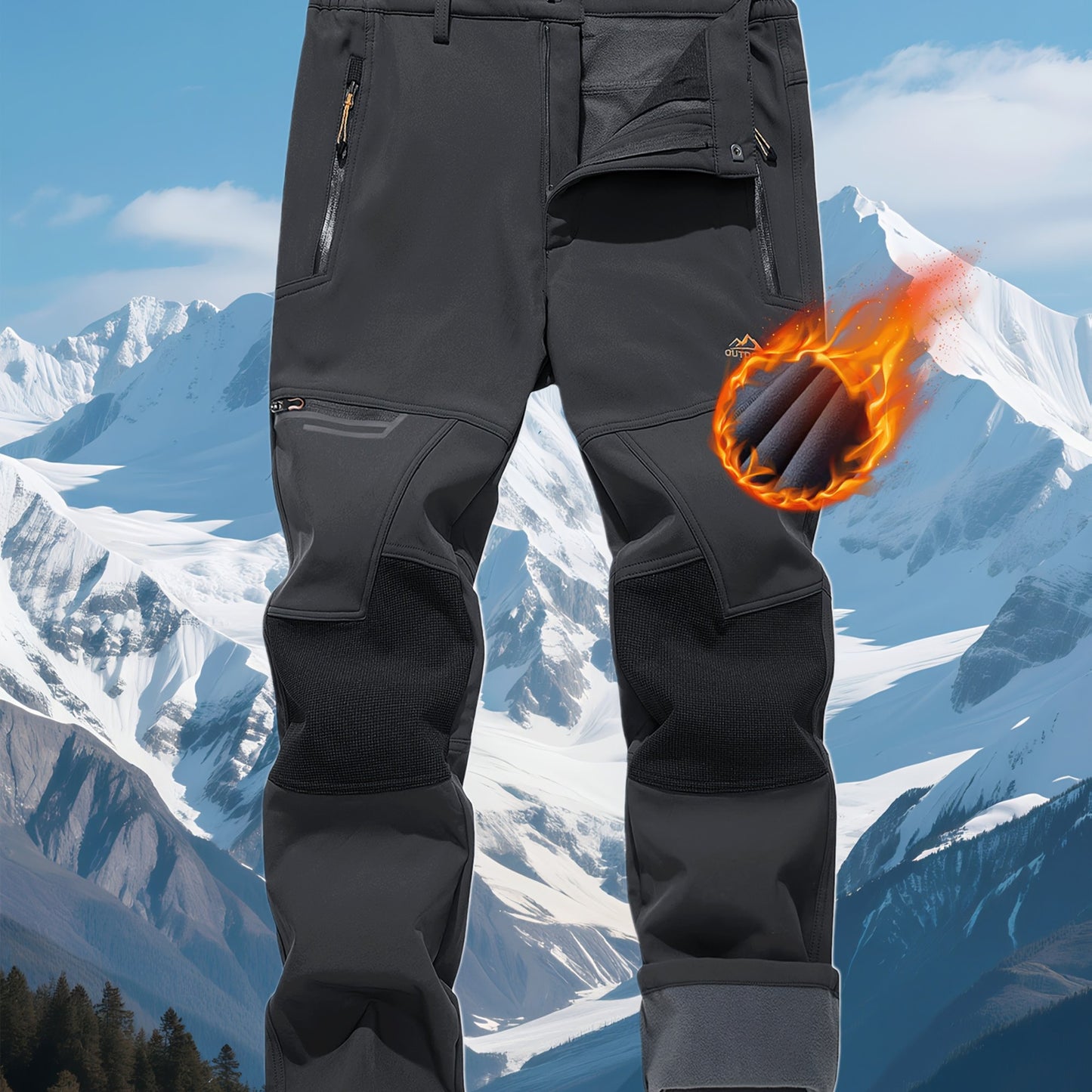 CRYSULLY Men's Winter Fleece Softshell Pants With Warm Lining Zippered Pockets