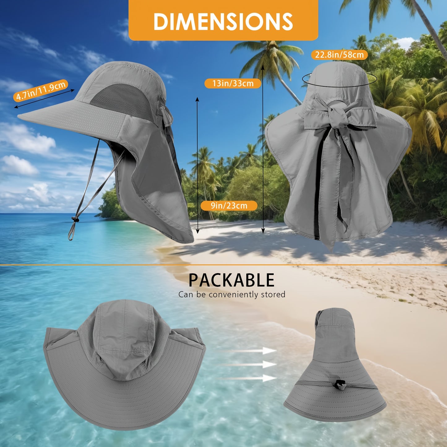2pcs Pack Womens Sun Hat, Foldable High Quality Wide Brim Bucket Hats with Neck Flap for Summer Beach Fishing Hiking