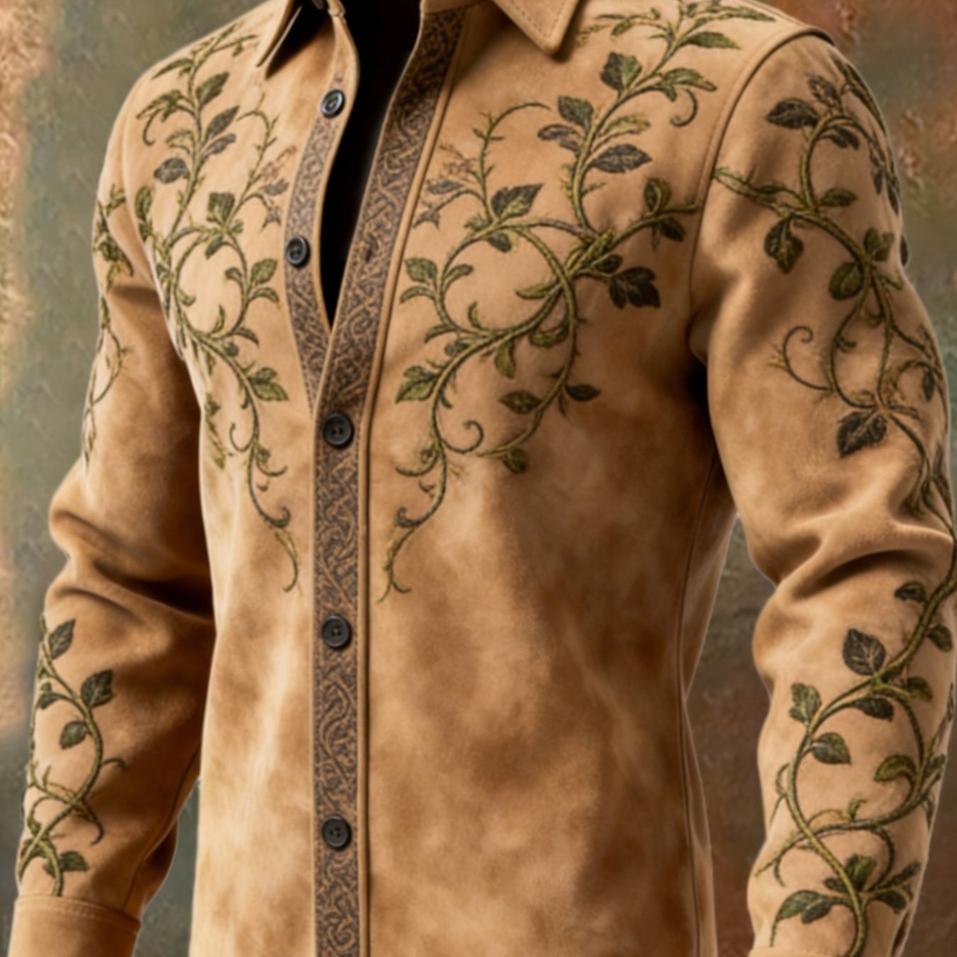 Retro Western Embroidered Cowboy Shirt For Men Autumn Winter Polyester