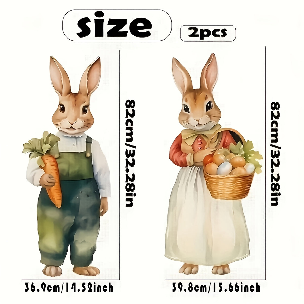 2pcs Easter Outdoor Decor Set - Large Vintage Bunny And Carrot Egg Stakes, Farmhouse Style Spring And Summer Celebration Lawn And Garden Decorations, Yard Signs, Party Decorations