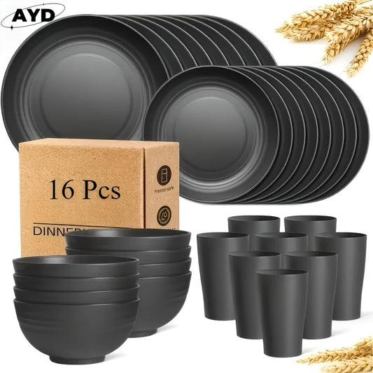 AYD Wheat Straw Dinnerware Set Service For 8 Dishwasher Safe