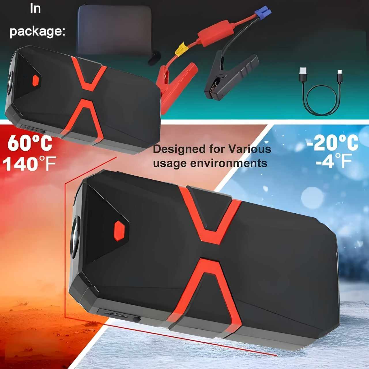 5-in-1/9IN1 Portable Car Battery Jump Starter With Tire Inflator 12V Fast Start, Battery Boost, USB I/O, LED Emergency Light, Reliable Power, Roadside/Vehicle Emergency Tools 3000A Portable Wireless Car Jump Starter Battery J
