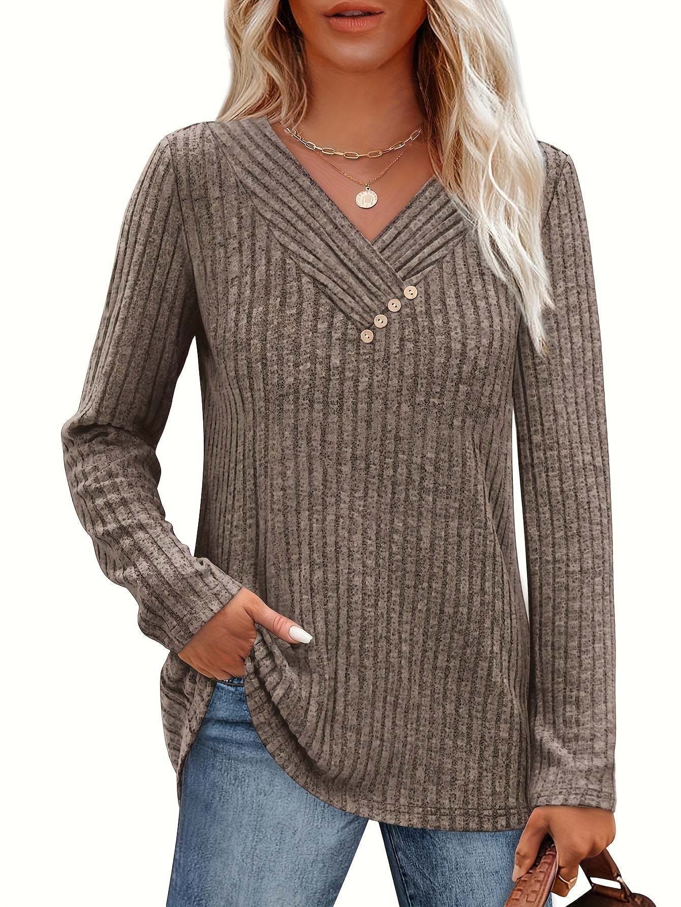 Women's Two-Piece V-Neck Button Pullover Cropped Sweater